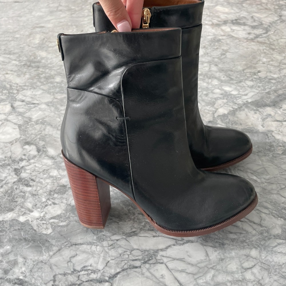 Ivanka Trump Leather Square Toe Heeled Ankle Boots Black 7